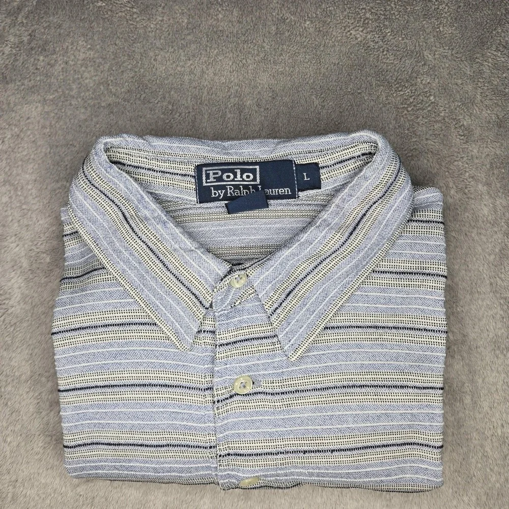 Polo Ralph Lauren Polo Shirt Mens L Blue Striped Pima Cotton Pocket
